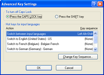 The Advanced Key Settings dialog box
