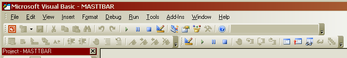 visual basic editor with standard, debug and edit toolbars docked