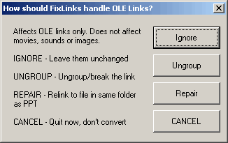 the Handle OLE Links dialog box